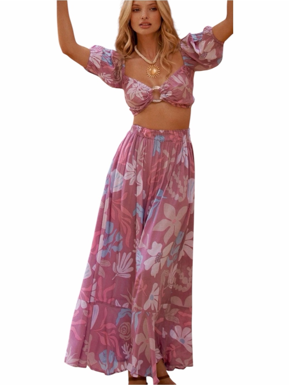 Tiare Hawaii Mauve 2 Piece Crop Top & Maxi Skirt Set NWT Size M